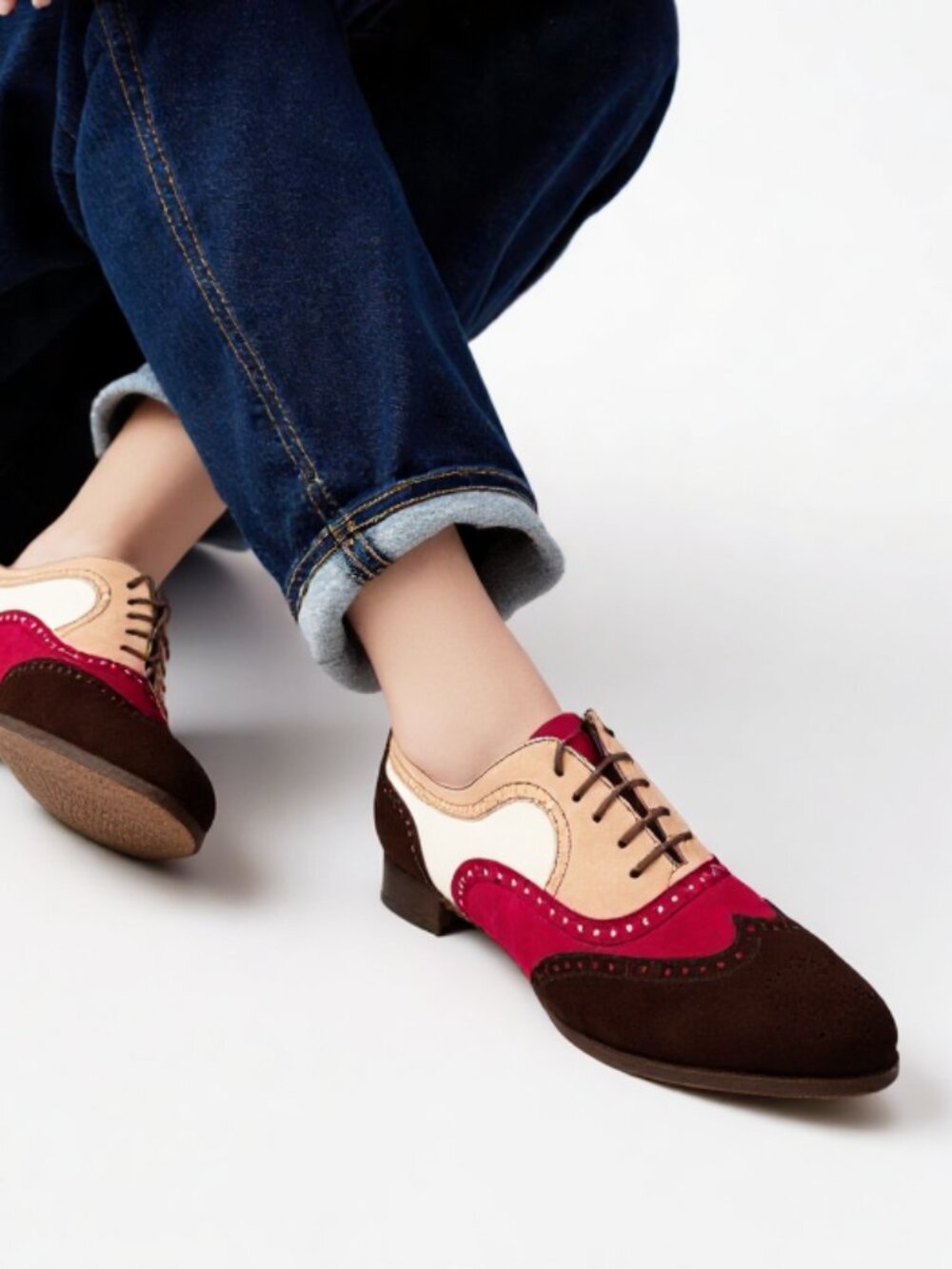 Manolo Blahnik Colorblock Suede Spectator Oxford Brogue Shoes EU 40